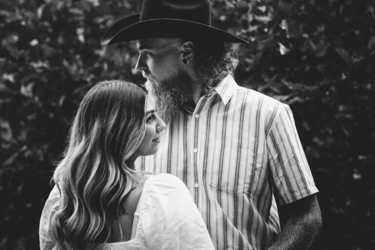 artistic black and white of young engaged couple