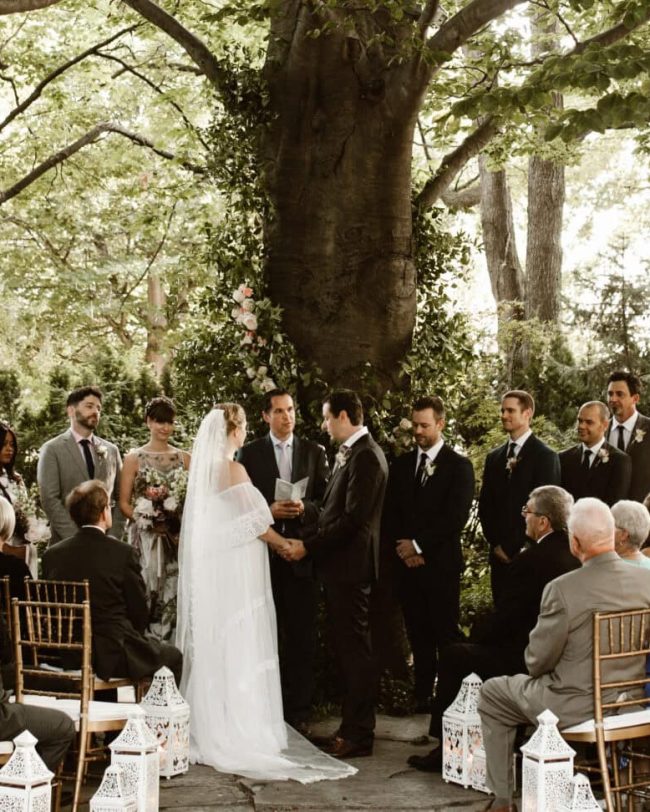 bride and groom getting married in Niagara on the lake under a tree